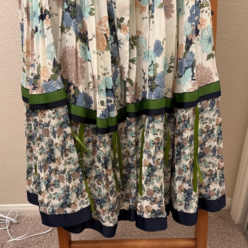 Lillie Rubin Floral Pleated Maxi Skirt in Cream, Blue, Green - Picture 7 of 9